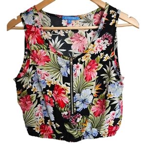 Floral zipper front‎ crop top